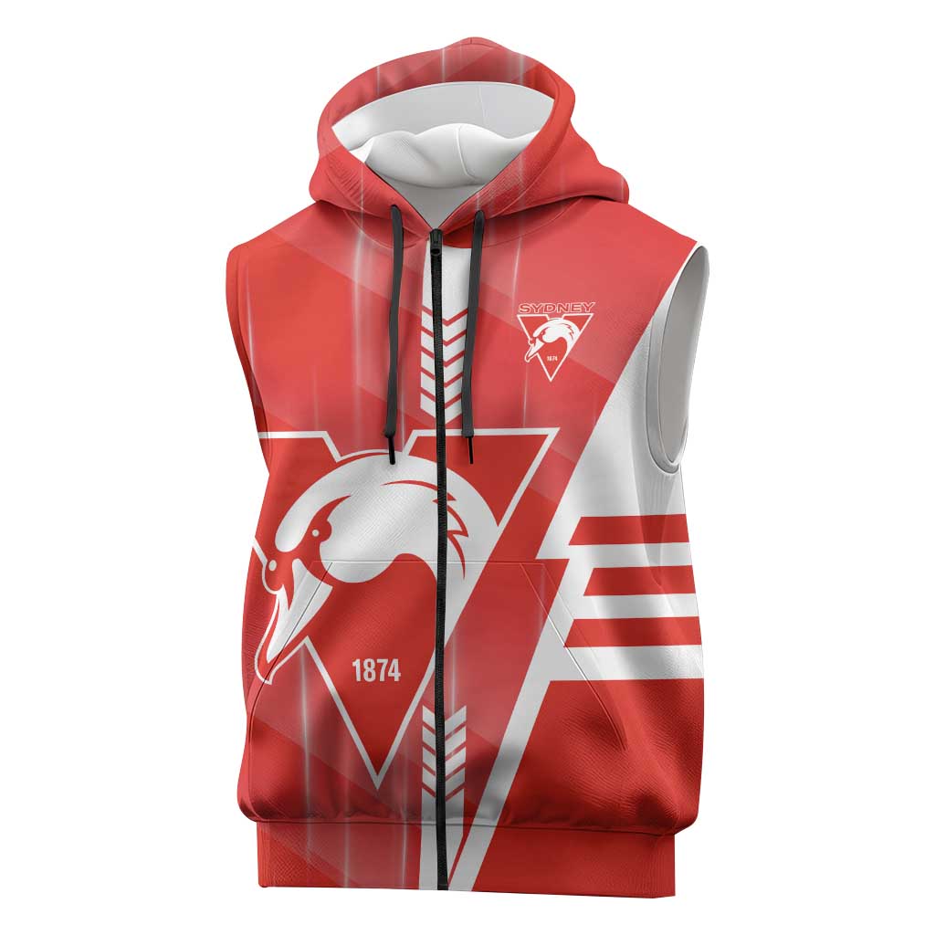 Personalized Sydney Swans Sleeveless Zip Hoodie Modern Geometric Sports Graphic Style