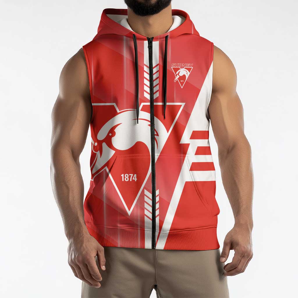Personalized Sydney Swans Sleeveless Zip Hoodie Modern Geometric Sports Graphic Style