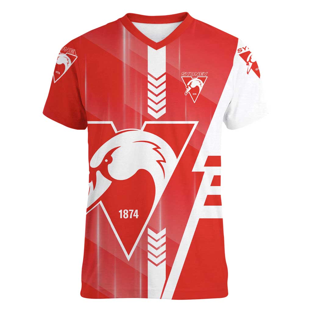 Personalized Sydney Swans Women V-Neck T-Shirt Modern Geometric Sports Graphic Style