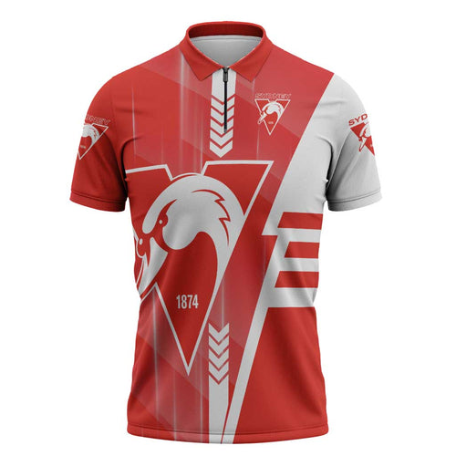 Personalized Sydney Swans Zipper Polo Shirt Modern Geometric Sports Graphic Style