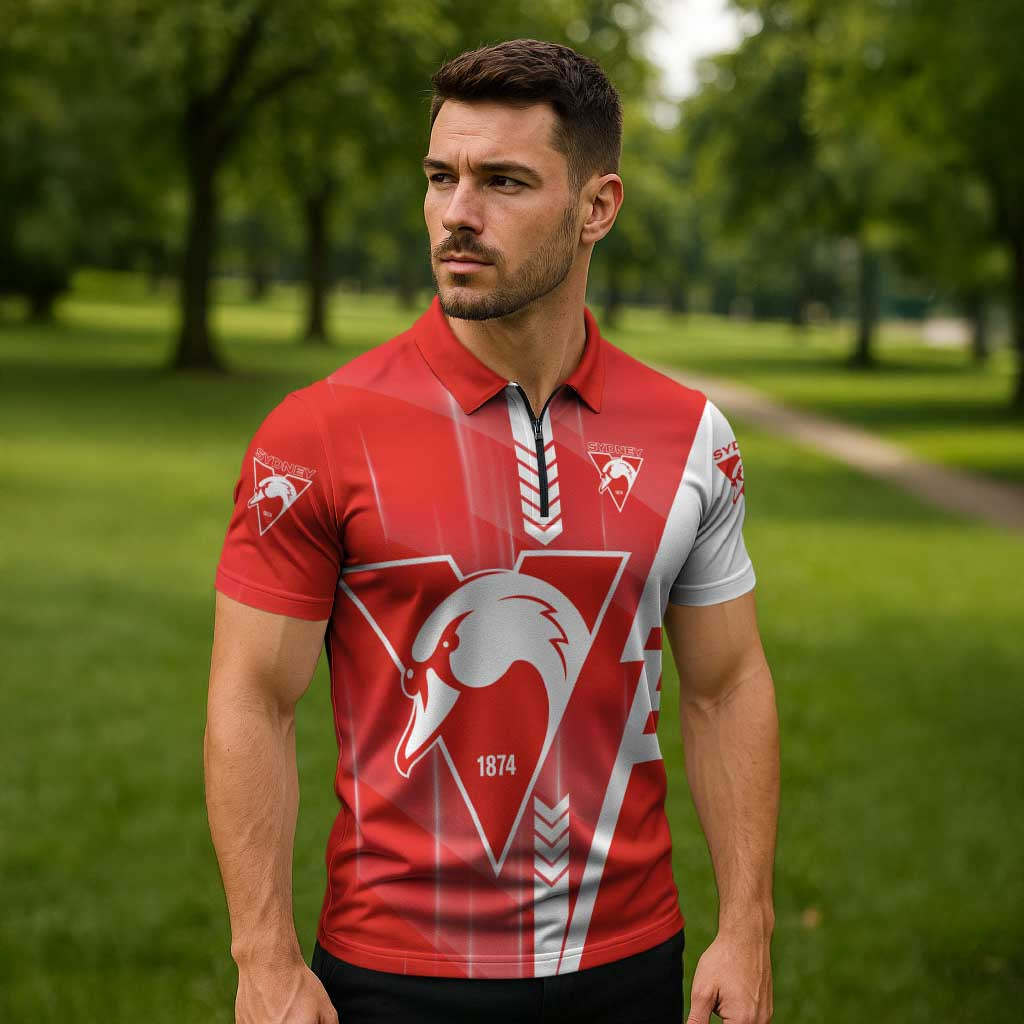 Personalized Sydney Swans Zipper Polo Shirt Modern Geometric Sports Graphic Style