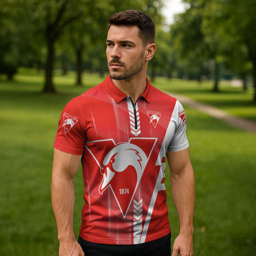 Personalized Sydney Swans Zipper Polo Shirt Modern Geometric Sports Graphic Style
