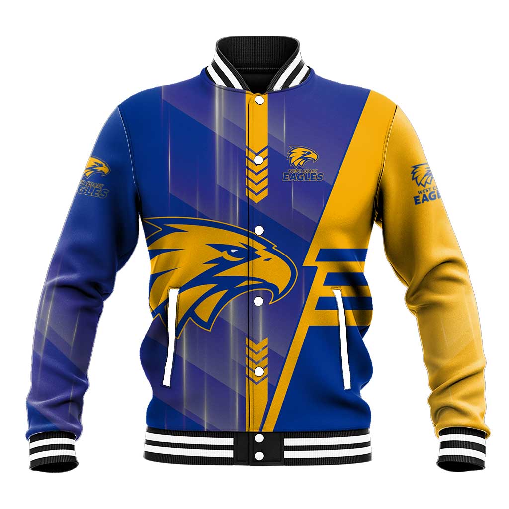 Personalized West Coast Eagles Baseball Jacket Modern Geometric Sports Graphic Style
