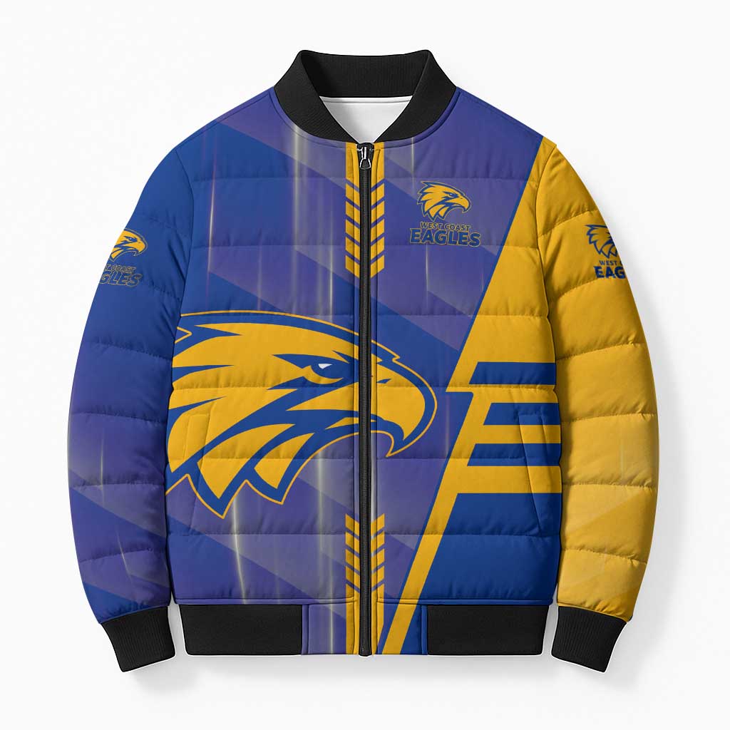 Personalized West Coast Eagles Bomber Puffer Jacket Modern Geometric Sports Graphic Style