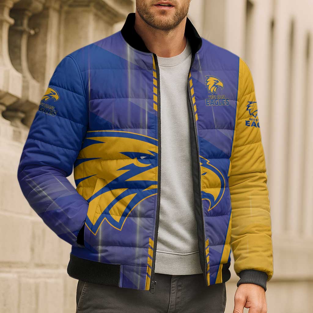 Personalized West Coast Eagles Bomber Puffer Jacket Modern Geometric Sports Graphic Style