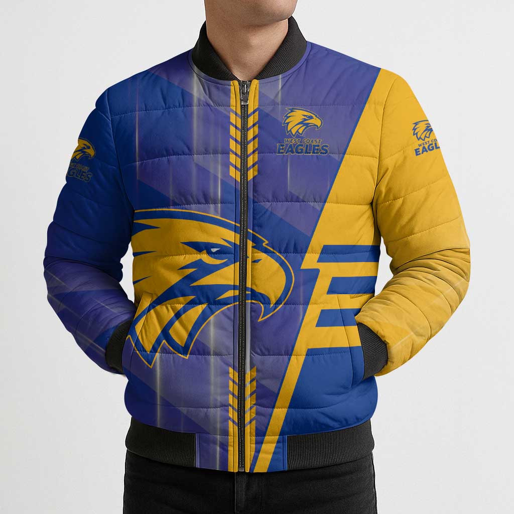 Personalized West Coast Eagles Bomber Puffer Jacket Modern Geometric Sports Graphic Style