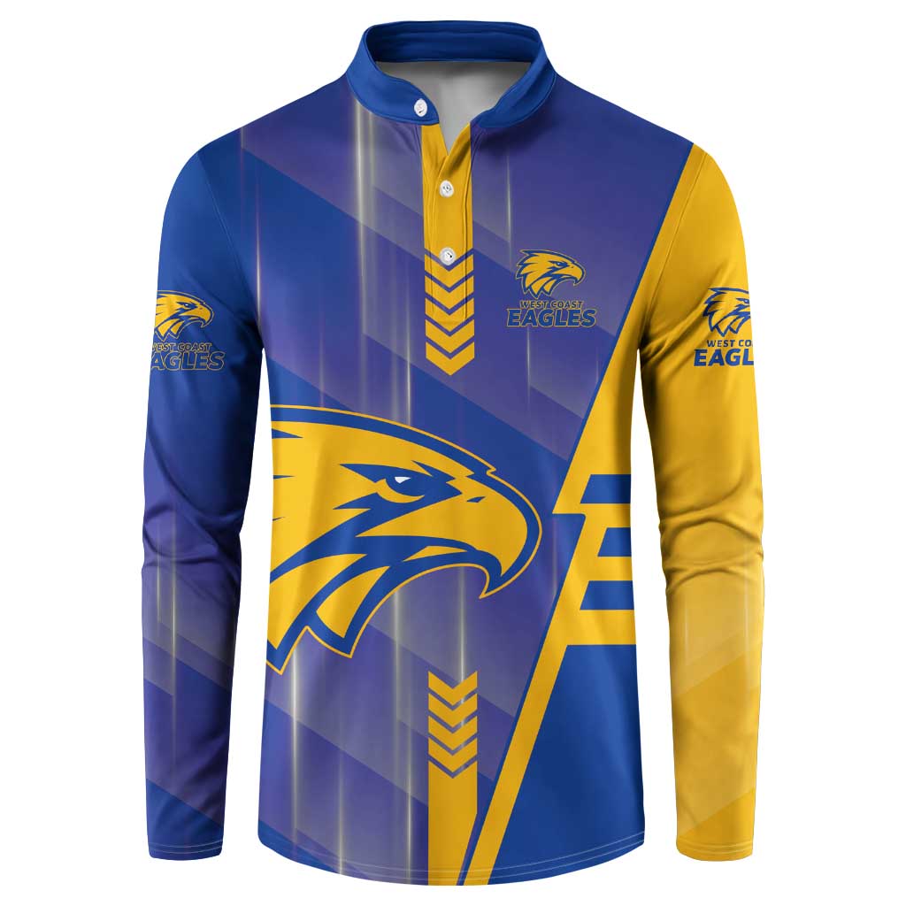 Personalized West Coast Eagles Button Sweatshirt Modern Geometric Sports Graphic Style
