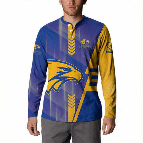 Personalized West Coast Eagles Button Sweatshirt Modern Geometric Sports Graphic Style