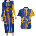 Personalized West Coast Eagles Couples Matching Long Sleeve Bodycon Dress and Hawaiian Shirt Modern Geometric Sports Graphic Style