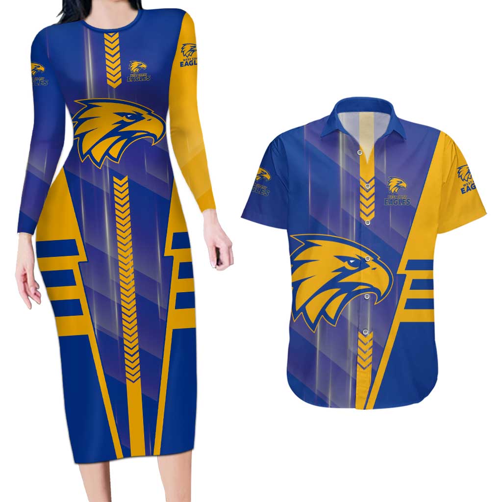 Personalized West Coast Eagles Couples Matching Long Sleeve Bodycon Dress and Hawaiian Shirt Modern Geometric Sports Graphic Style