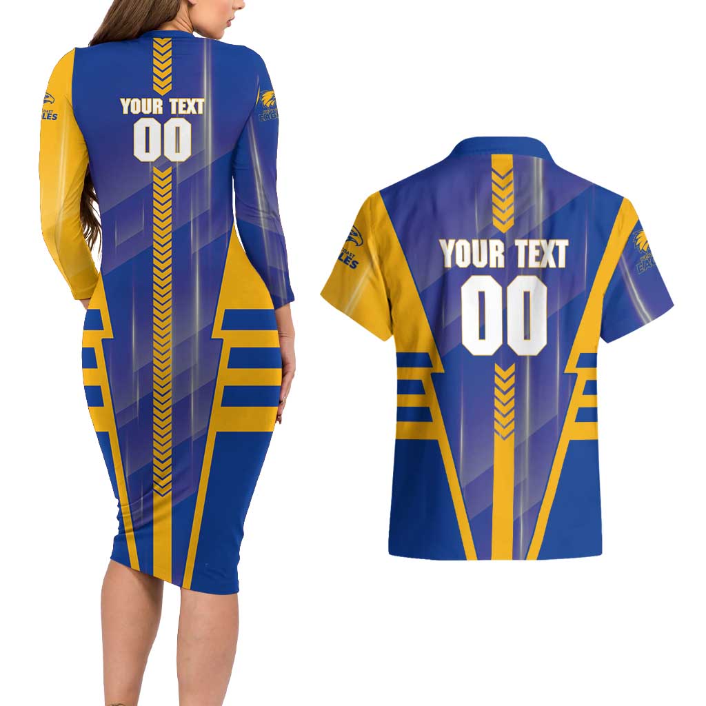 Personalized West Coast Eagles Couples Matching Long Sleeve Bodycon Dress and Hawaiian Shirt Modern Geometric Sports Graphic Style