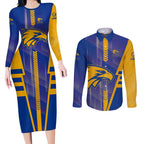 Personalized West Coast Eagles Couples Matching Long Sleeve Bodycon Dress and Long Sleeve Button Shirt Modern Geometric Sports Graphic Style