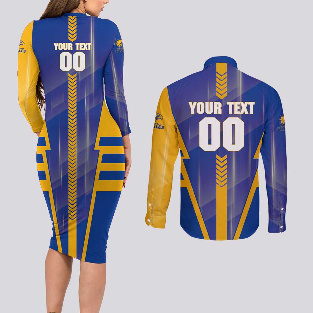 Personalized West Coast Eagles Couples Matching Long Sleeve Bodycon Dress and Long Sleeve Button Shirt Modern Geometric Sports Graphic Style