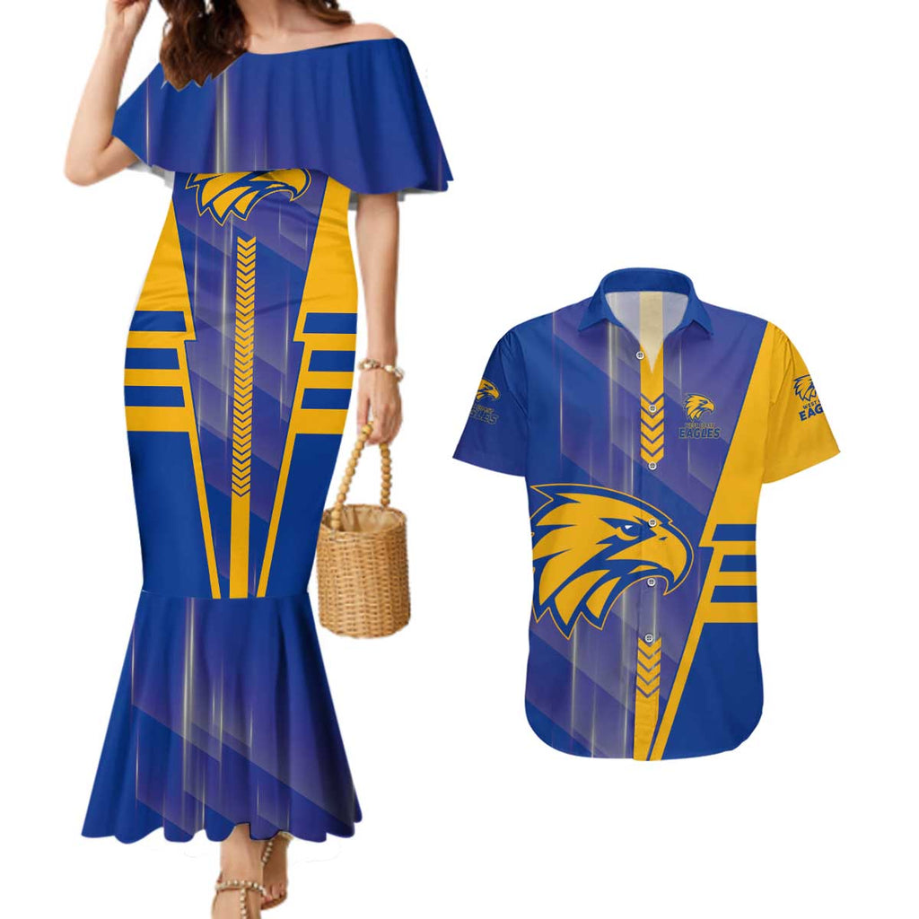 Personalized West Coast Eagles Couples Matching Mermaid Dress and Hawaiian Shirt Modern Geometric Sports Graphic Style