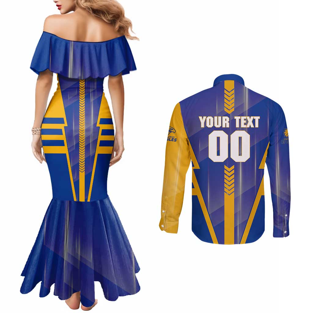 Personalized West Coast Eagles Couples Matching Mermaid Dress and Long Sleeve Button Shirt Modern Geometric Sports Graphic Style