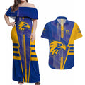 Personalized West Coast Eagles Couples Matching Off Shoulder Maxi Dress and Hawaiian Shirt Modern Geometric Sports Graphic Style