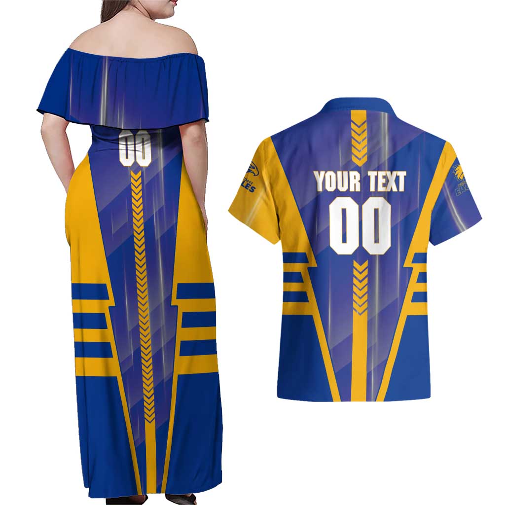 Personalized West Coast Eagles Couples Matching Off Shoulder Maxi Dress and Hawaiian Shirt Modern Geometric Sports Graphic Style