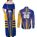 Personalized West Coast Eagles Couples Matching Off Shoulder Maxi Dress and Long Sleeve Button Shirt Modern Geometric Sports Graphic Style