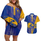 Personalized West Coast Eagles Couples Matching Off Shoulder Short Dress and Hawaiian Shirt Modern Geometric Sports Graphic Style