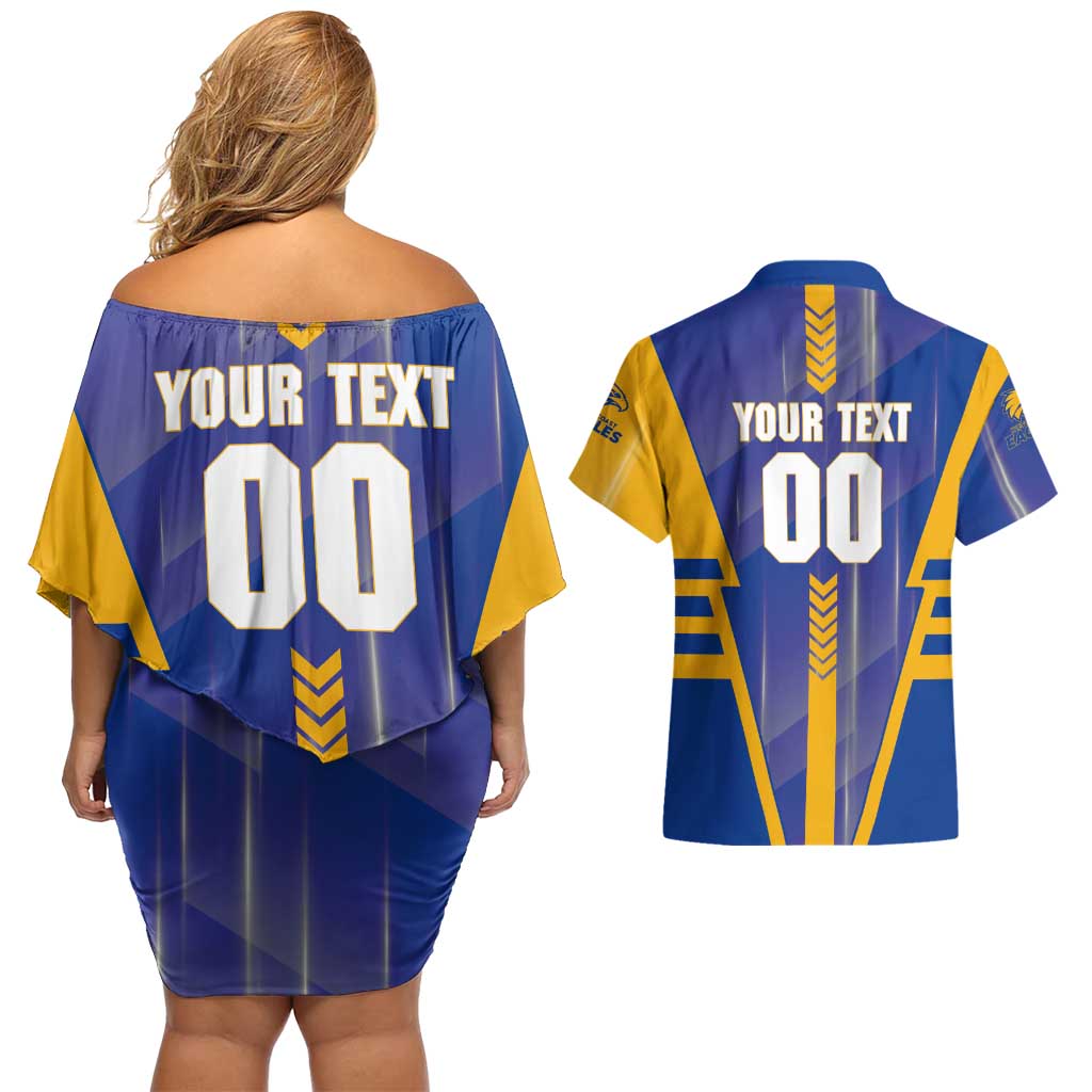 Personalized West Coast Eagles Couples Matching Off Shoulder Short Dress and Hawaiian Shirt Modern Geometric Sports Graphic Style