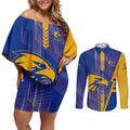 Personalized West Coast Eagles Couples Matching Off Shoulder Short Dress and Long Sleeve Button Shirt Modern Geometric Sports Graphic Style