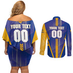 Personalized West Coast Eagles Couples Matching Off Shoulder Short Dress and Long Sleeve Button Shirt Modern Geometric Sports Graphic Style