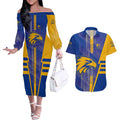 Personalized West Coast Eagles Couples Matching Off The Shoulder Long Sleeve Dress and Hawaiian Shirt Modern Geometric Sports Graphic Style
