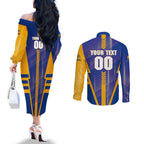 Personalized West Coast Eagles Couples Matching Off The Shoulder Long Sleeve Dress and Long Sleeve Button Shirt Modern Geometric Sports Graphic Style