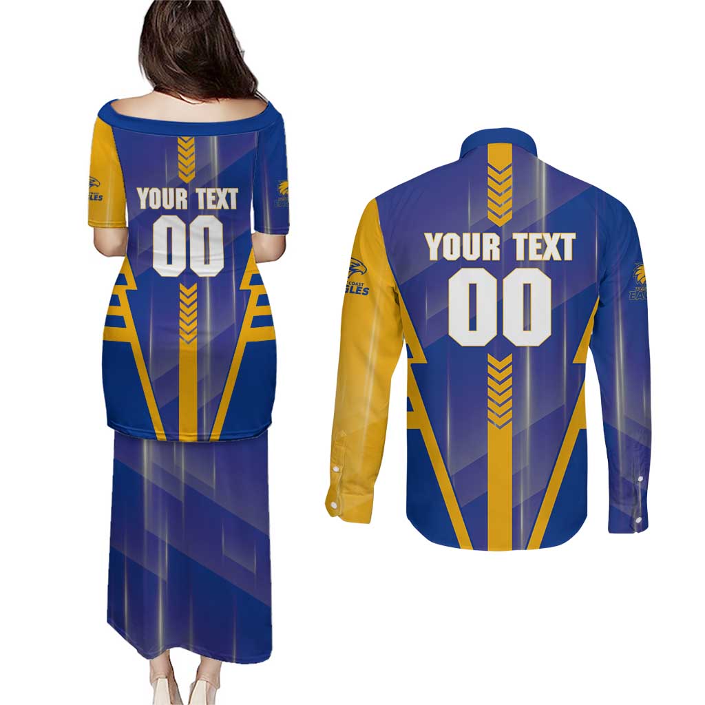 Personalized West Coast Eagles Couples Matching Puletasi and Long Sleeve Button Shirt Modern Geometric Sports Graphic Style