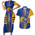 Personalized West Coast Eagles Couples Matching Short Sleeve Bodycon Dress and Hawaiian Shirt Modern Geometric Sports Graphic Style