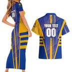 Personalized West Coast Eagles Couples Matching Short Sleeve Bodycon Dress and Hawaiian Shirt Modern Geometric Sports Graphic Style