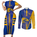 Personalized West Coast Eagles Couples Matching Short Sleeve Bodycon Dress and Long Sleeve Button Shirt Modern Geometric Sports Graphic Style