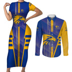 Personalized West Coast Eagles Couples Matching Short Sleeve Bodycon Dress and Long Sleeve Button Shirt Modern Geometric Sports Graphic Style