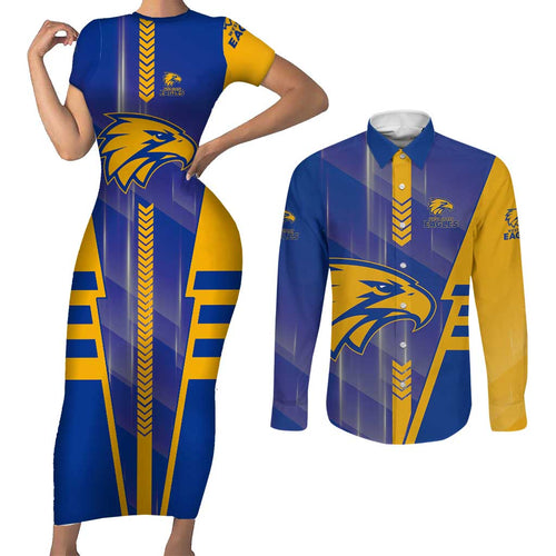 Personalized West Coast Eagles Couples Matching Short Sleeve Bodycon Dress and Long Sleeve Button Shirt Modern Geometric Sports Graphic Style