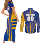 Personalized West Coast Eagles Couples Matching Short Sleeve Bodycon Dress and Long Sleeve Button Shirt Modern Geometric Sports Graphic Style