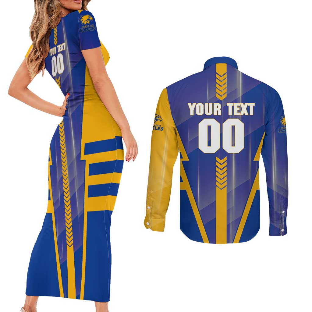 Personalized West Coast Eagles Couples Matching Short Sleeve Bodycon Dress and Long Sleeve Button Shirt Modern Geometric Sports Graphic Style