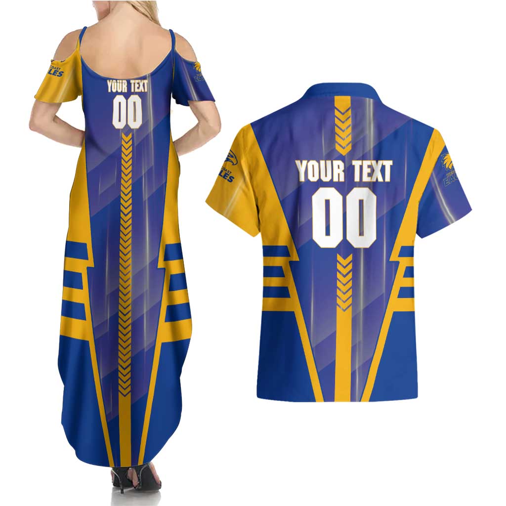 Personalized West Coast Eagles Couples Matching Summer Maxi Dress and Hawaiian Shirt Modern Geometric Sports Graphic Style