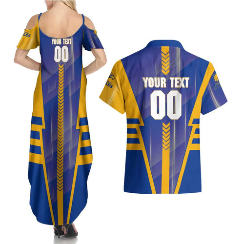 Personalized West Coast Eagles Couples Matching Summer Maxi Dress and Hawaiian Shirt Modern Geometric Sports Graphic Style