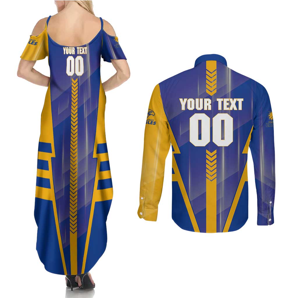 Personalized West Coast Eagles Couples Matching Summer Maxi Dress and Long Sleeve Button Shirt Modern Geometric Sports Graphic Style