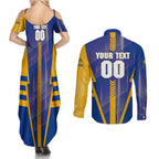 Personalized West Coast Eagles Couples Matching Summer Maxi Dress and Long Sleeve Button Shirt Modern Geometric Sports Graphic Style