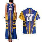 Personalized West Coast Eagles Couples Matching Tank Maxi Dress and Hawaiian Shirt Modern Geometric Sports Graphic Style