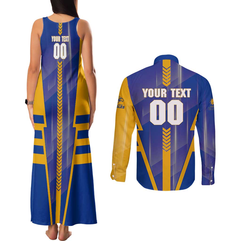 Personalized West Coast Eagles Couples Matching Tank Maxi Dress and Long Sleeve Button Shirt Modern Geometric Sports Graphic Style