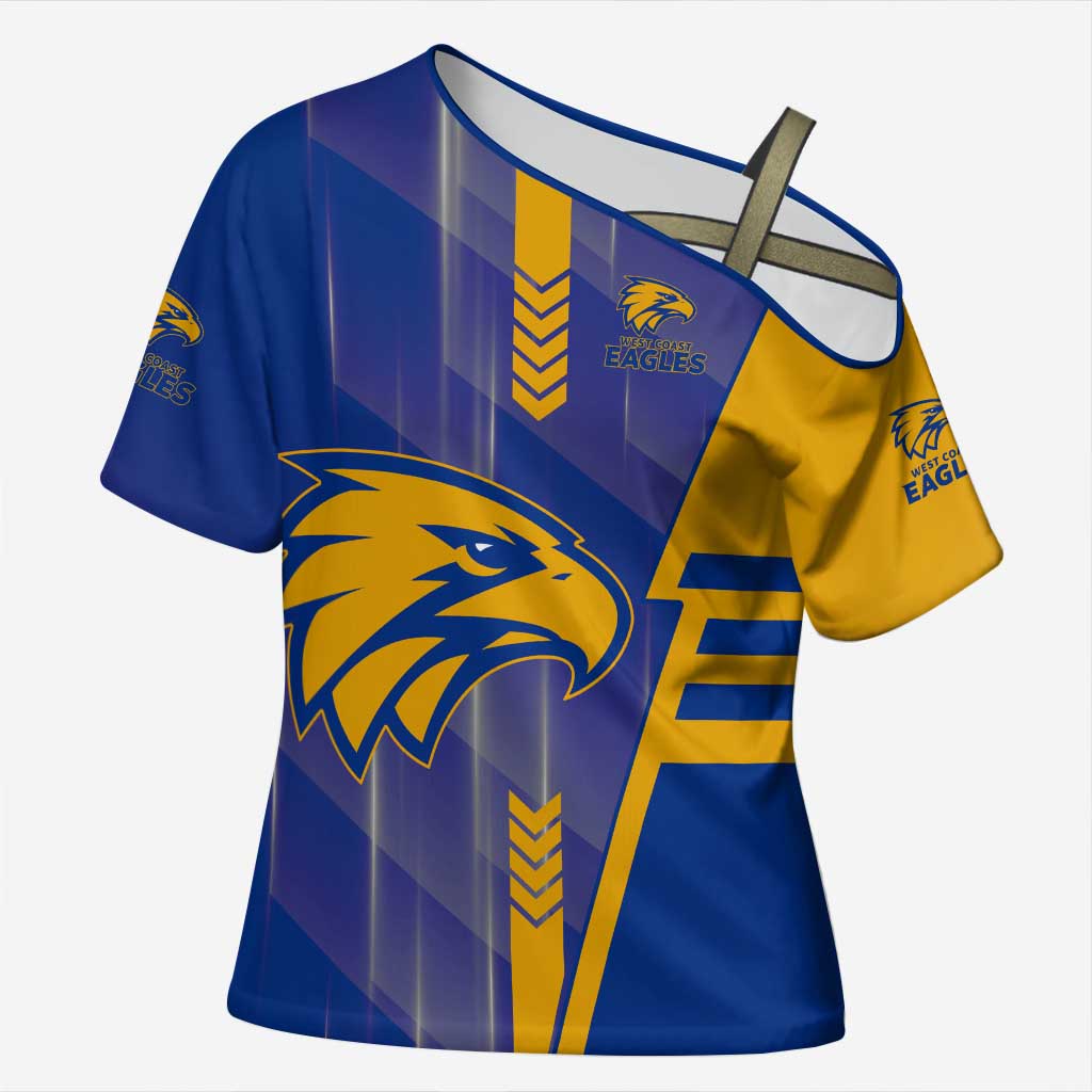 Personalized West Coast Eagles Cross Shoulder Shirt Modern Geometric Sports Graphic Style