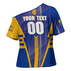 Personalized West Coast Eagles Cross Shoulder Shirt Modern Geometric Sports Graphic Style