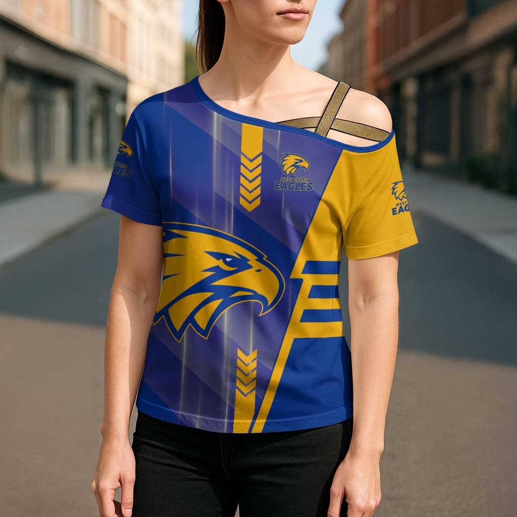 Personalized West Coast Eagles Cross Shoulder Shirt Modern Geometric Sports Graphic Style