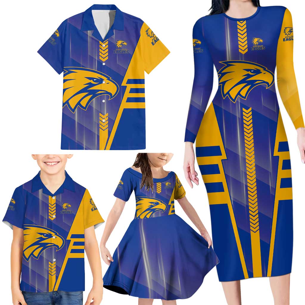 Personalized West Coast Eagles Family Matching Long Sleeve Bodycon Dress and Hawaiian Shirt Modern Geometric Sports Graphic Style