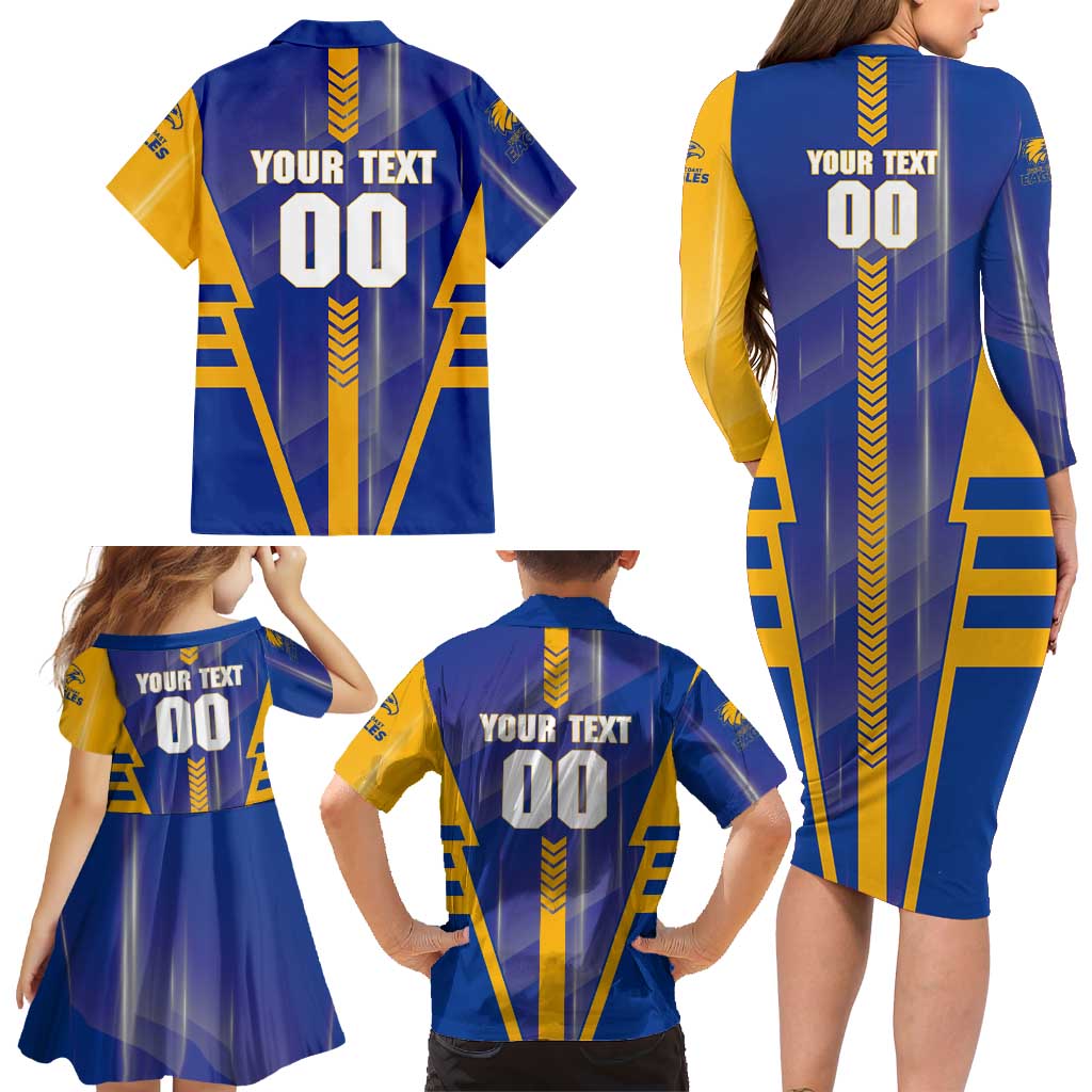 Personalized West Coast Eagles Family Matching Long Sleeve Bodycon Dress and Hawaiian Shirt Modern Geometric Sports Graphic Style