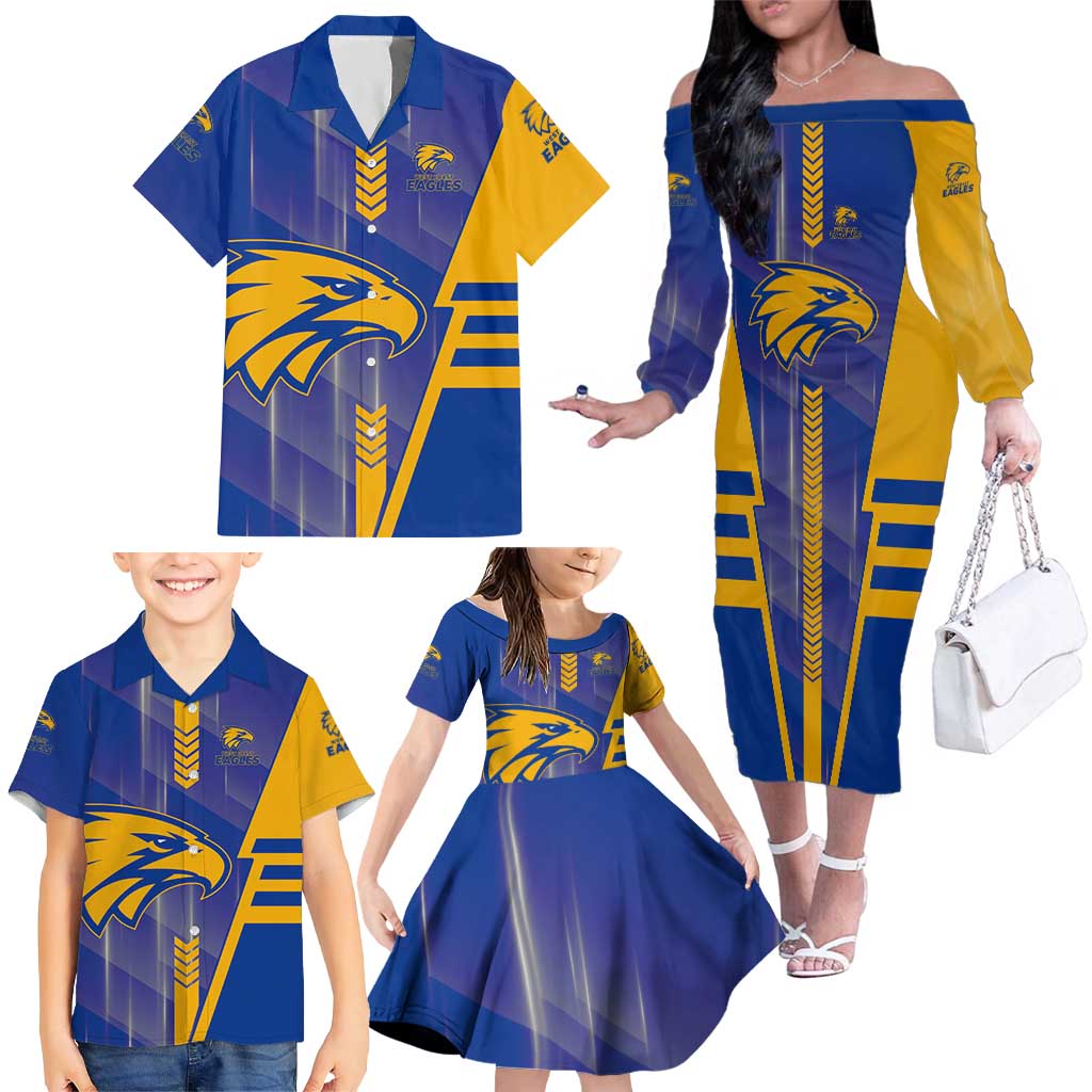 Personalized West Coast Eagles Family Matching Off The Shoulder Long Sleeve Dress and Hawaiian Shirt Modern Geometric Sports Graphic Style