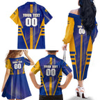 Personalized West Coast Eagles Family Matching Off The Shoulder Long Sleeve Dress and Hawaiian Shirt Modern Geometric Sports Graphic Style