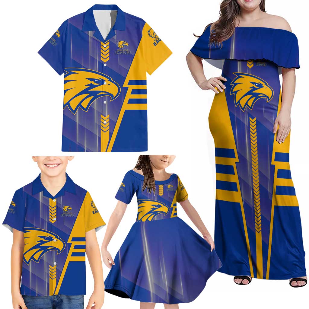 Personalized West Coast Eagles Family Matching Off Shoulder Maxi Dress and Hawaiian Shirt Modern Geometric Sports Graphic Style